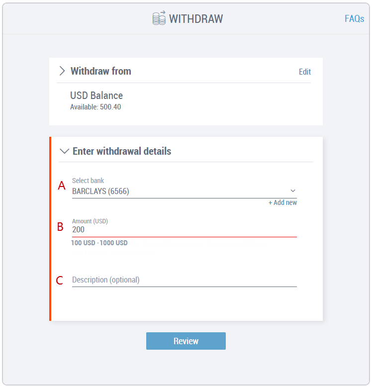 Enter withdrawal details