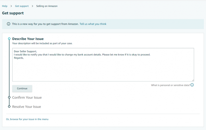 eu seller central describe your issue