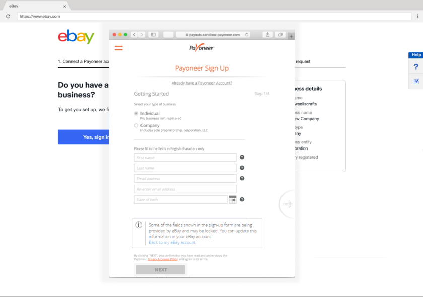 payoneer sign up ebay